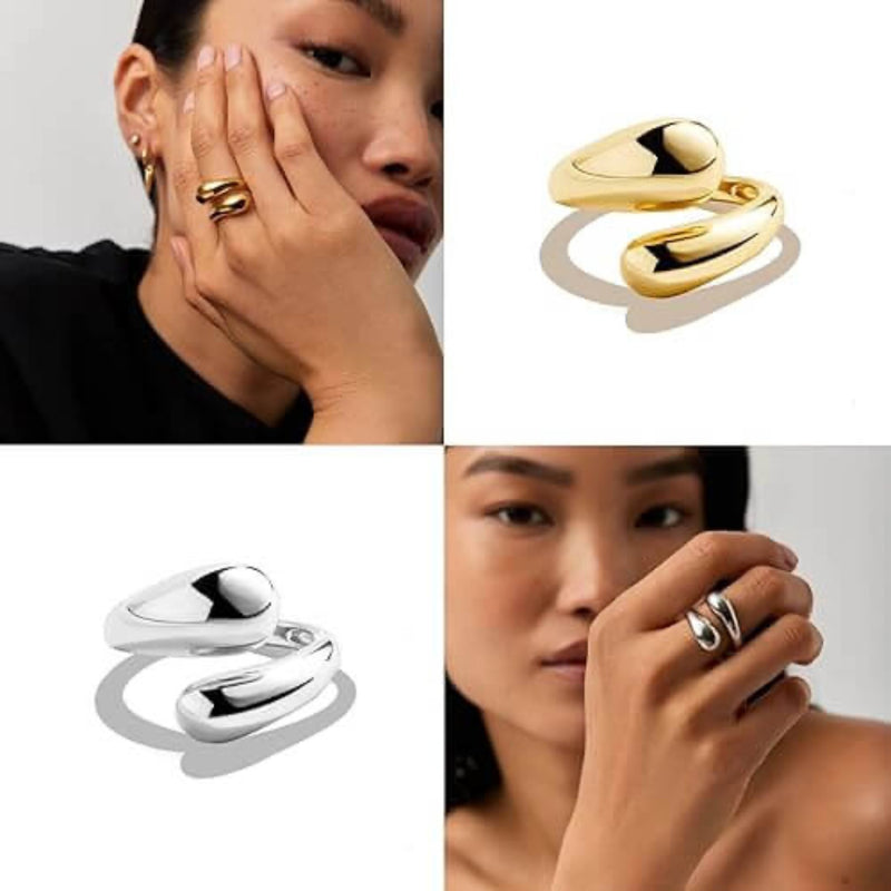 Bold Teardrop Open Gold Ring - Iqlat Jewels