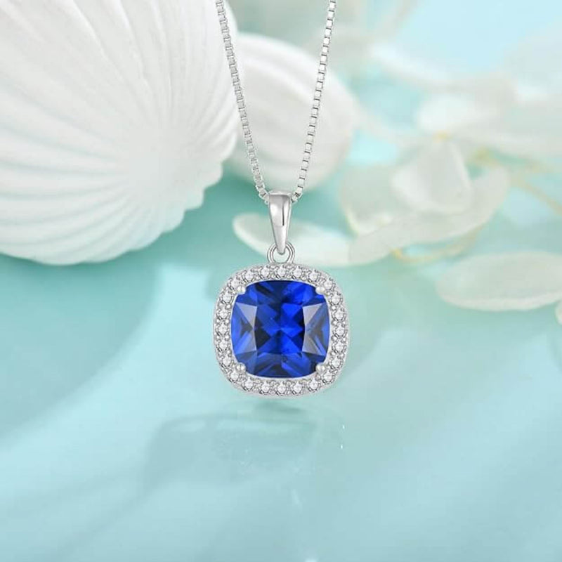 Sapphire Halo Necklace – Sterling Silver - Iqlat Jewels