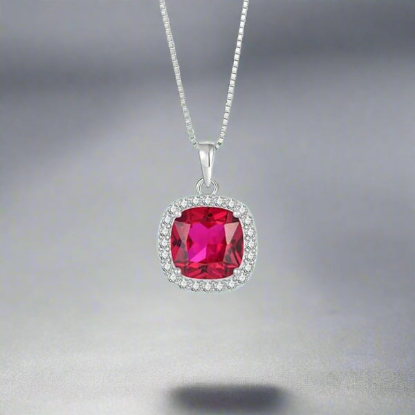 Ruby Halo Necklace – Sterling Silver - Iqlat Jewels