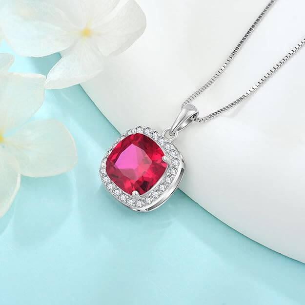 Ruby Halo Necklace – Sterling Silver - Iqlat Jewels