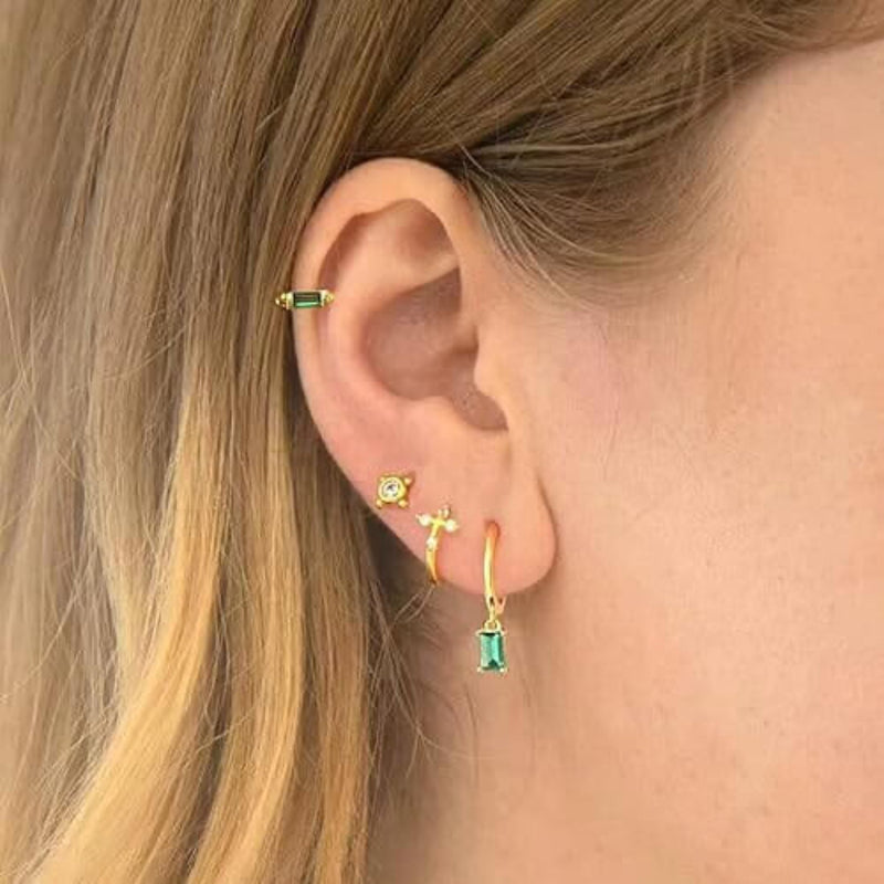 Emerald Drop Gold Hoop Earrings - Iqlat Jewels