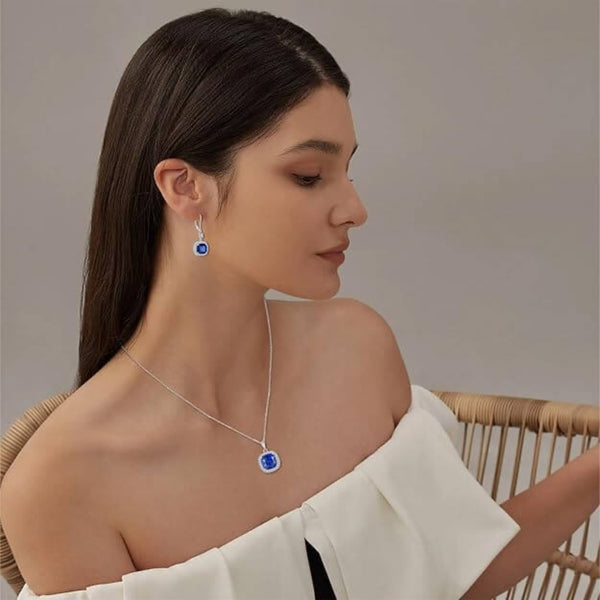 Sapphire Halo Necklace – Sterling Silver - Iqlat Jewels