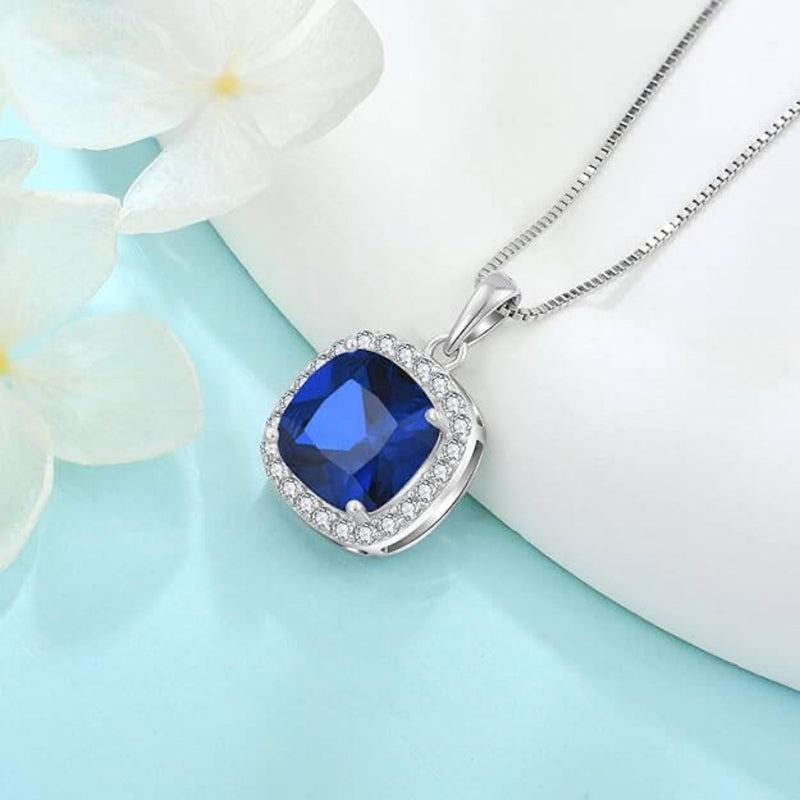 Sapphire Halo Necklace – Sterling Silver - Iqlat Jewels