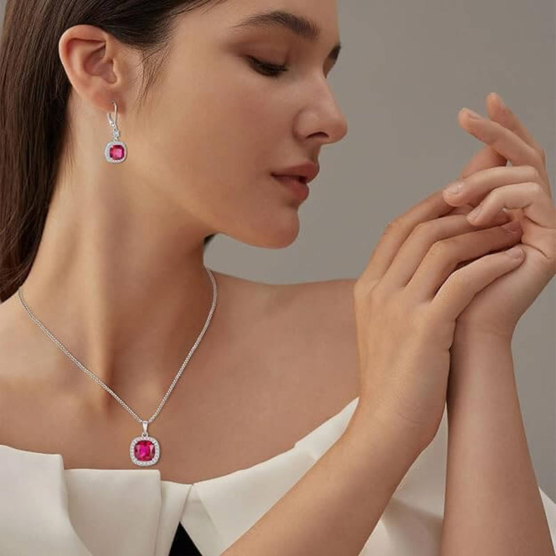 Ruby Halo Necklace – Sterling Silver - Iqlat Jewels