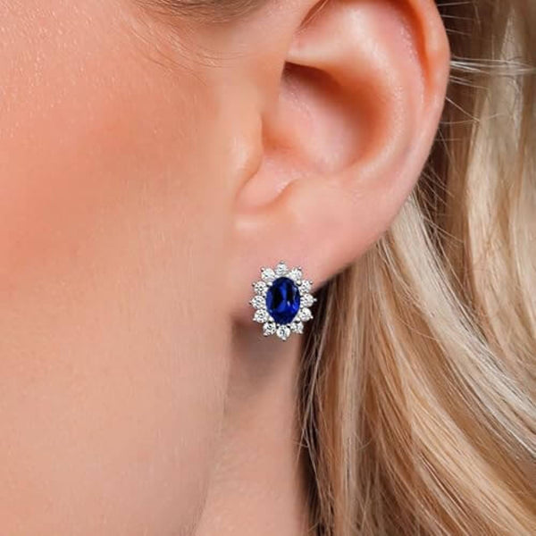 Sapphire Halo Stud Earrings - Iqlat Jewels