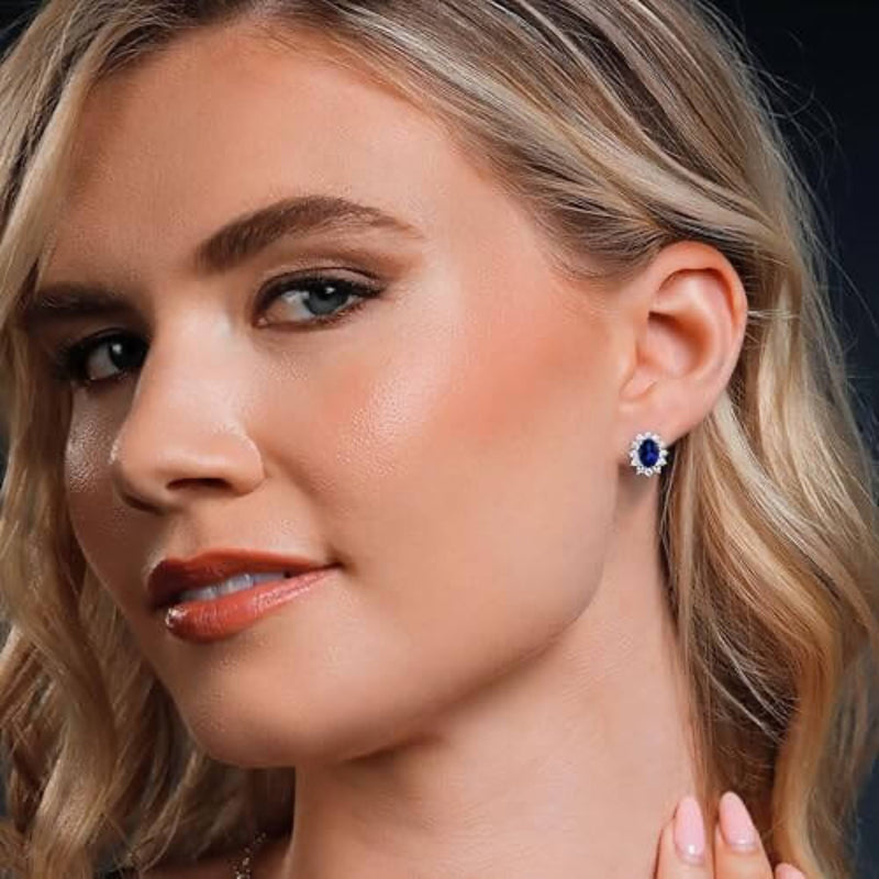 Sapphire Halo Stud Earrings - Iqlat Jewels