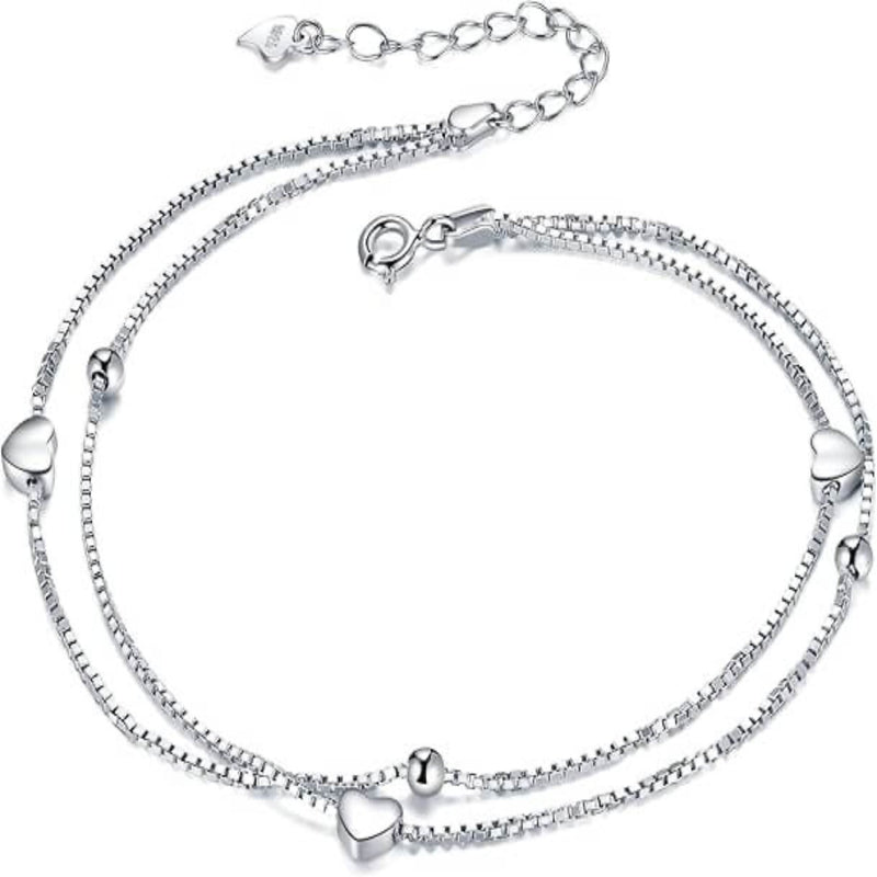 Double Chain Anklet with Heart Charms - Iqlat Jewels