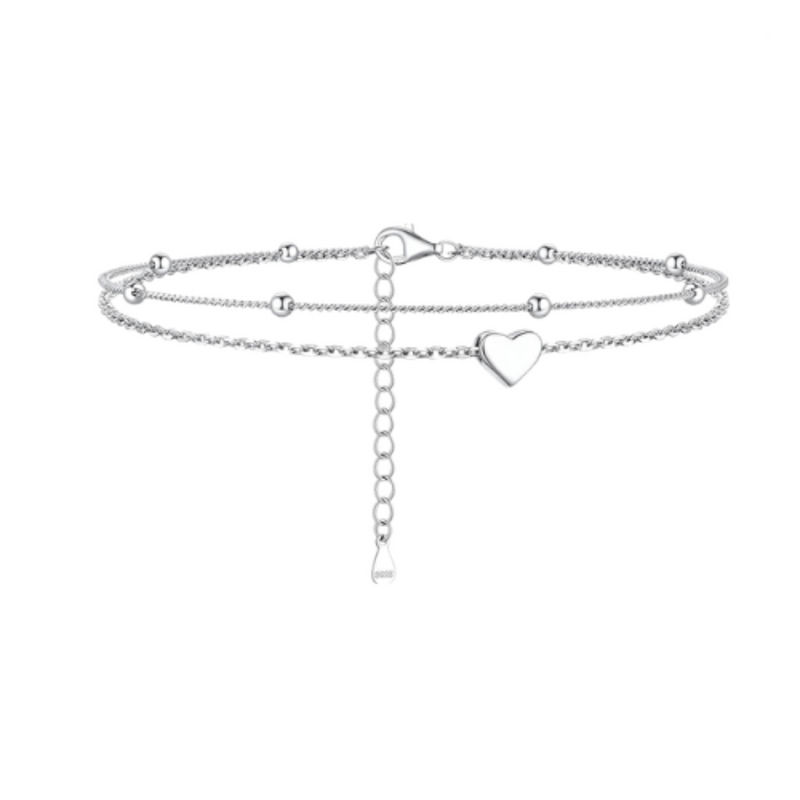 Double Chain Anklet with Heart Charms - Iqlat Jewels