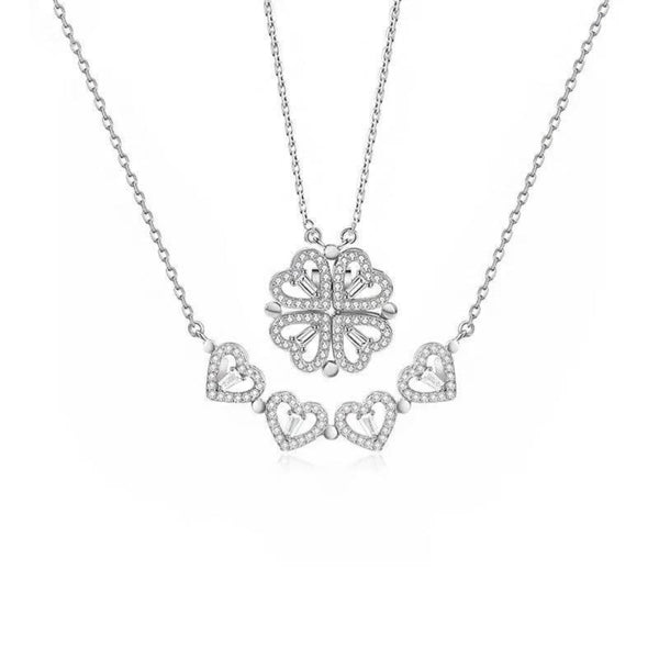 Sterling Silver Heart & Clover Necklace - Iqlat Jewels