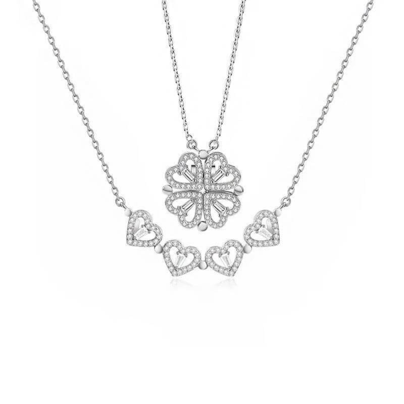 Sterling Silver Heart & Clover Necklace - Iqlat Jewels