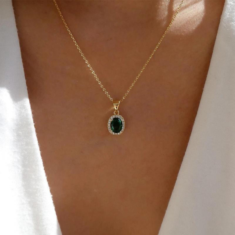 Emerald Halo Pendant Necklace - Iqlat Jewels