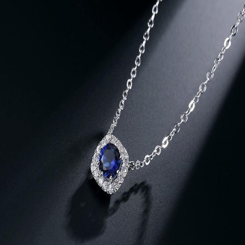 Sapphire Halo Necklace – Sterling Silver - Iqlat Jewels