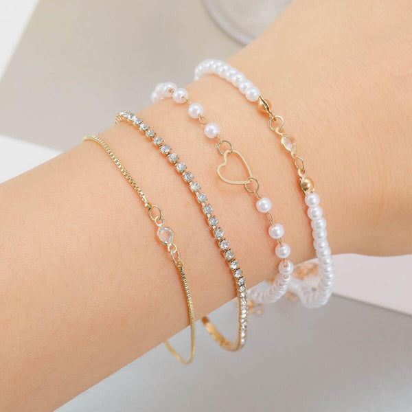 Delicate Pearl & Crystal Bracelet Set - Iqlat Jewels