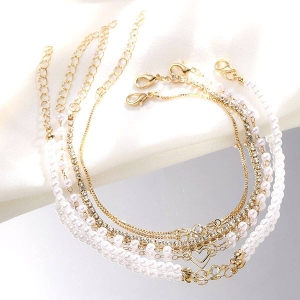 Delicate Pearl & Crystal Bracelet Set - Iqlat Jewels