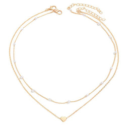 Layered Pearl & Heart Charm Necklace - Iqlat Jewels