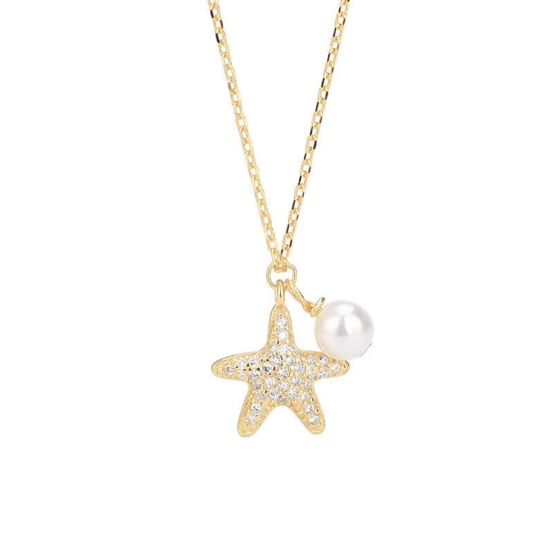 Starfish Pearl Necklace – 925 Silver Elegance - Iqlat Jewels