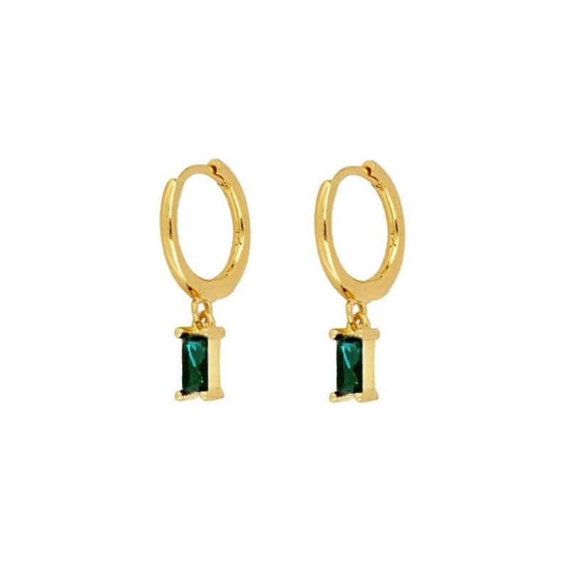 Emerald Drop Gold Hoop Earrings - Iqlat Jewels