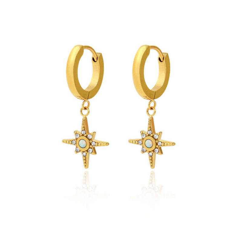 Golden Starburst Drop Hoop Earrings - Iqlat Jewels