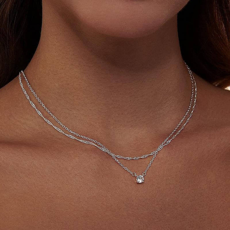 Layered Solitaire Pendant Necklace - Iqlat Jewels