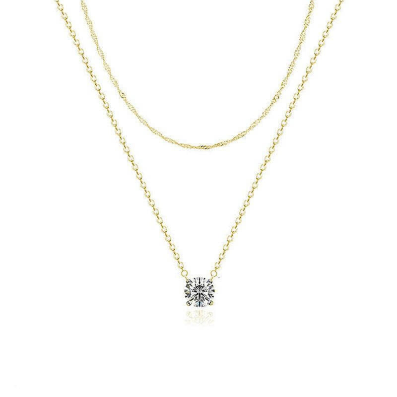 Layered Solitaire Pendant Necklace - Iqlat Jewels