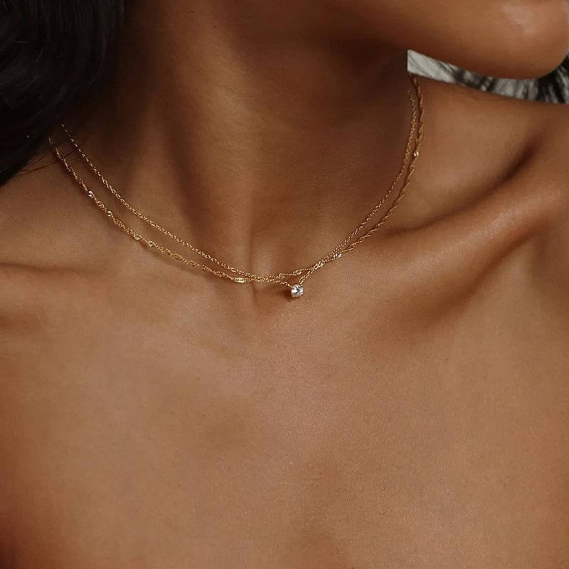 Layered Solitaire Pendant Necklace - Iqlat Jewels