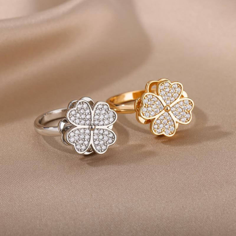 Clover Crystal Gold & Silver Ring - Iqlat Jewels