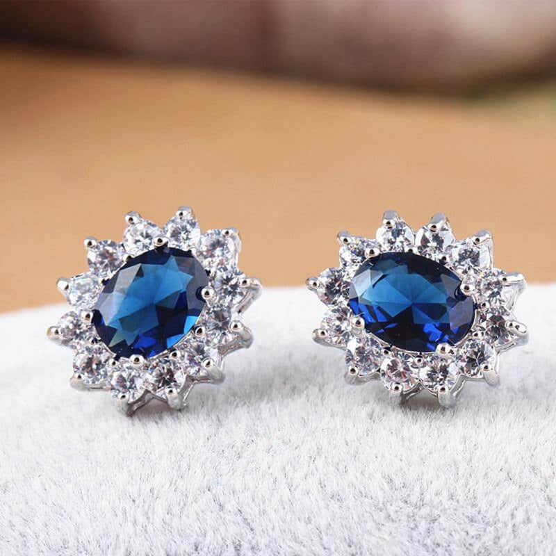 Sapphire Halo Stud Earrings - Iqlat Jewels