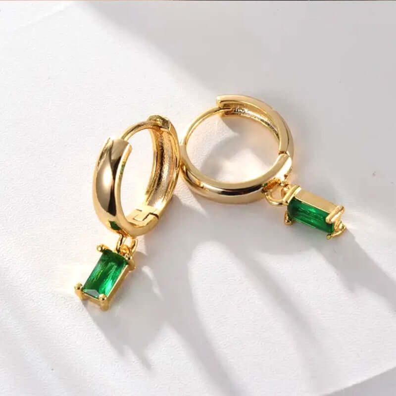 Emerald Drop Gold Hoop Earrings - Iqlat Jewels